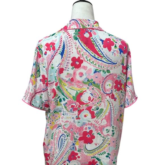 Jaclyn Intimates Pajama Top Paisley Print Collared Viscose Multicolor W L NWOT - Picture 5 of 8